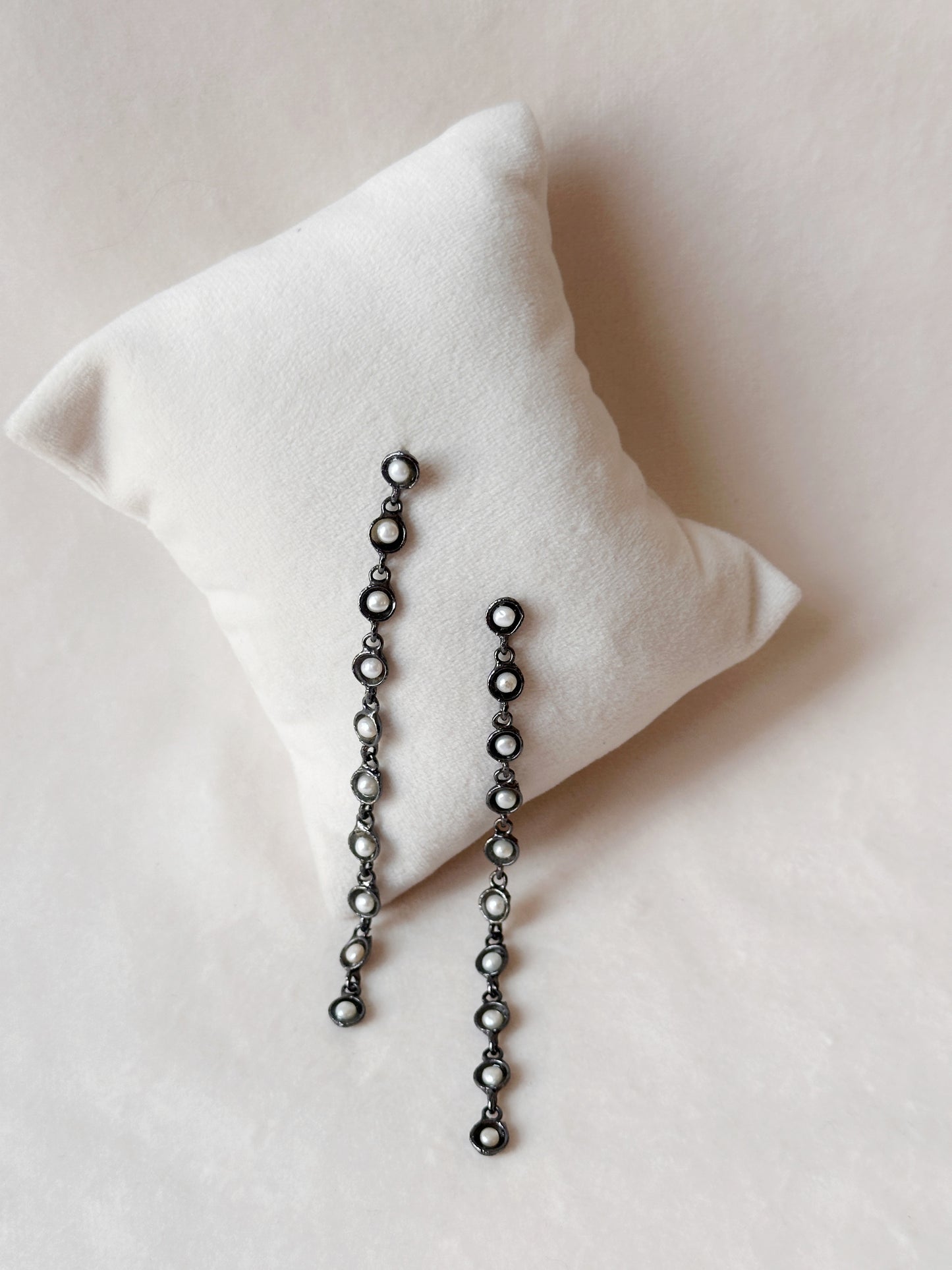 Pearl Cup Cascade Danglers Black