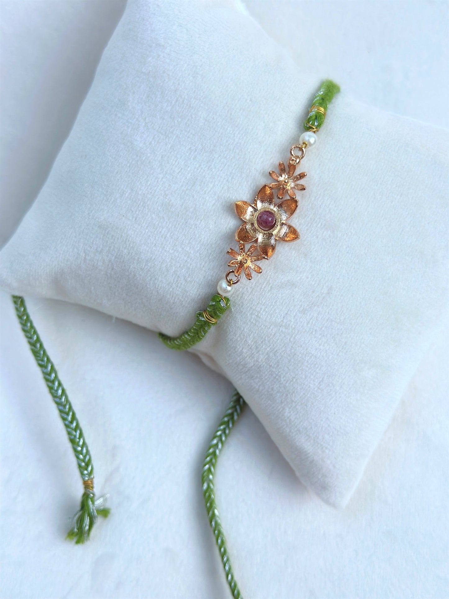 Blooming Rakhi Rose Gold and Green