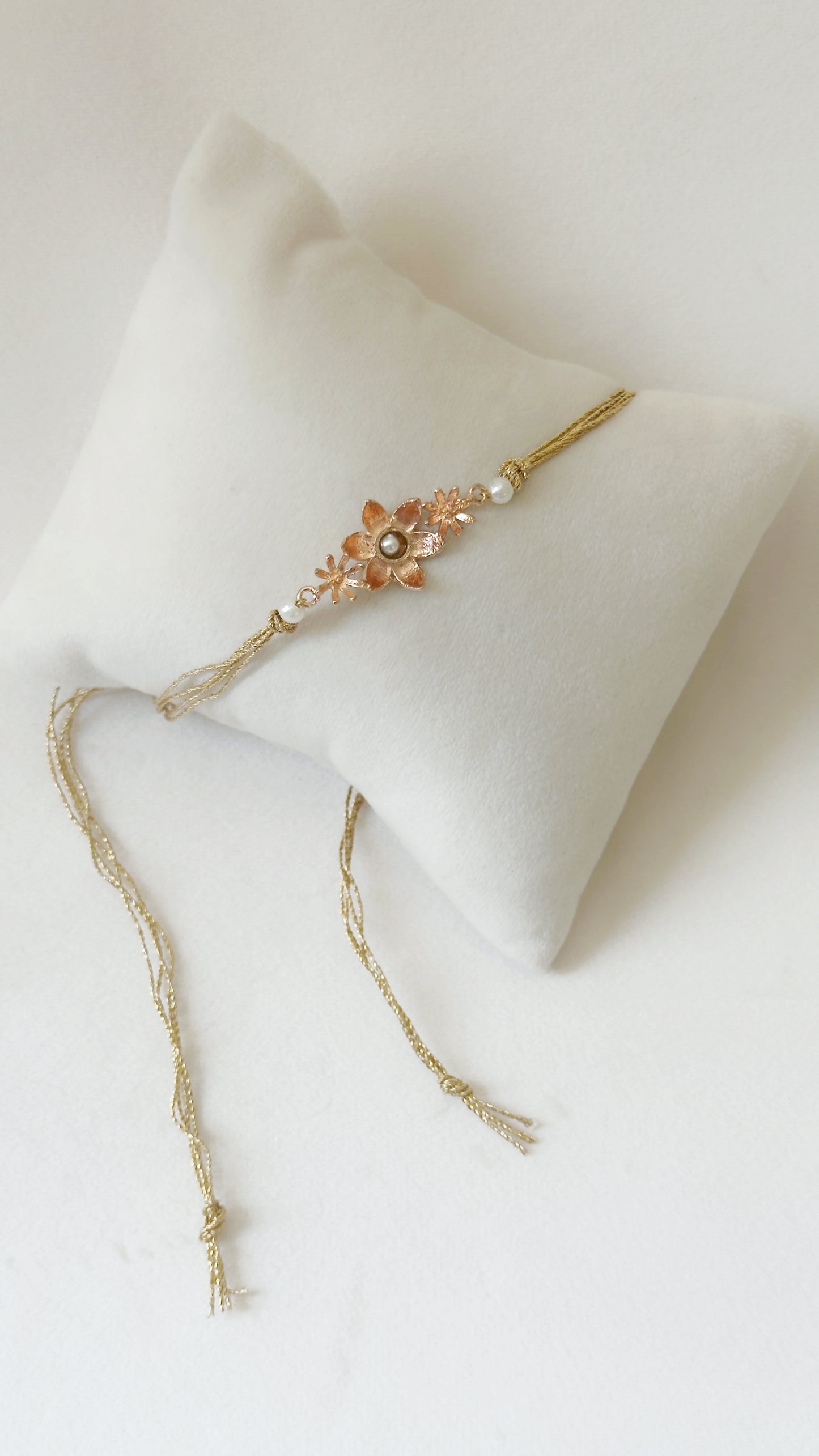 Blooming Rakhi Rose Gold and Gold zari