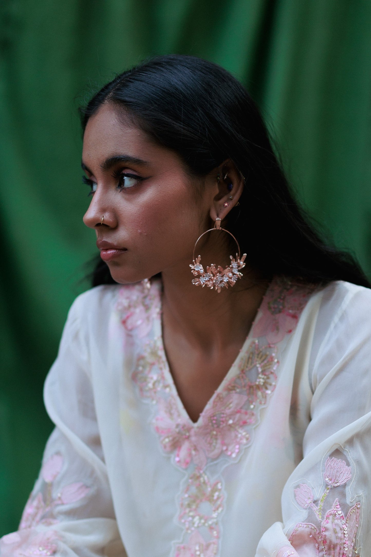 Blooming crescent chandbali earrings - Rose Gold