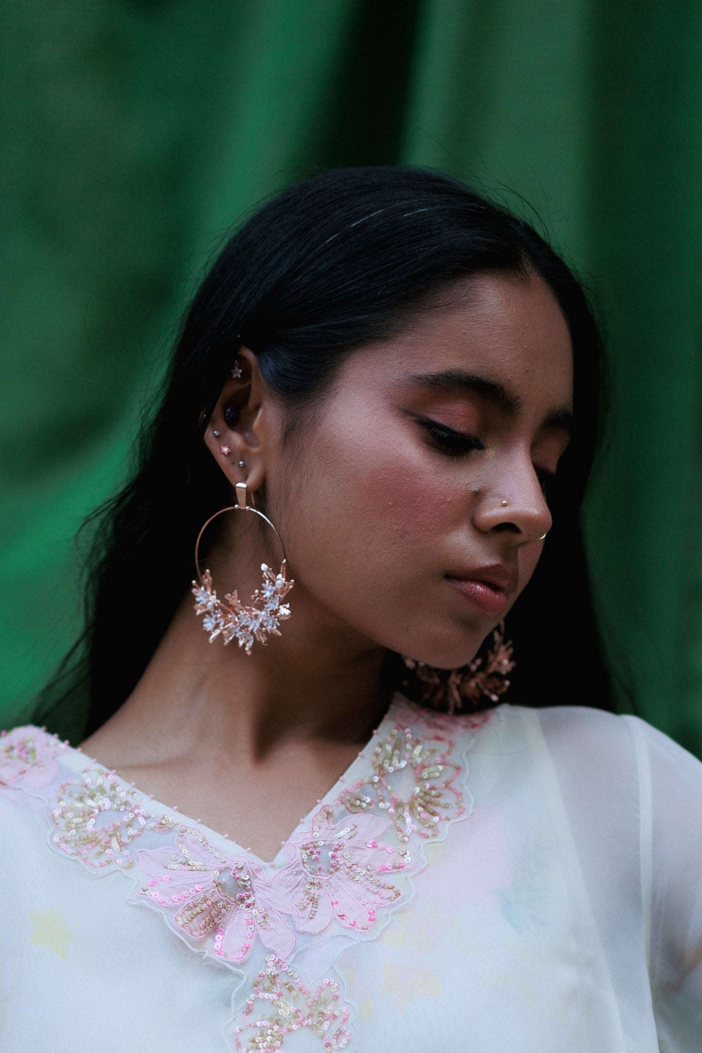 Blooming crescent chandbali earrings - Rose Gold