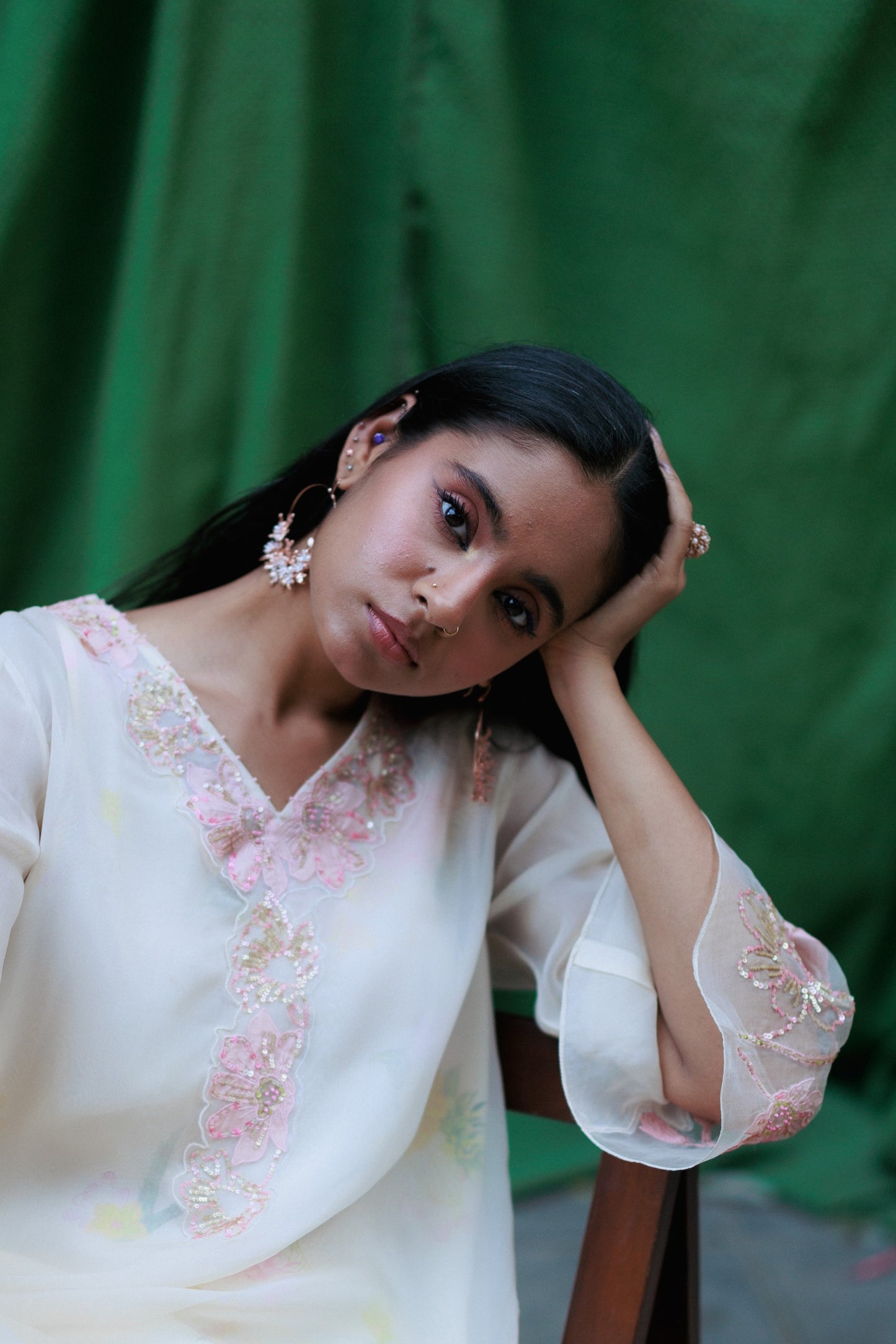 Blooming crescent chandbali earrings - Rose Gold