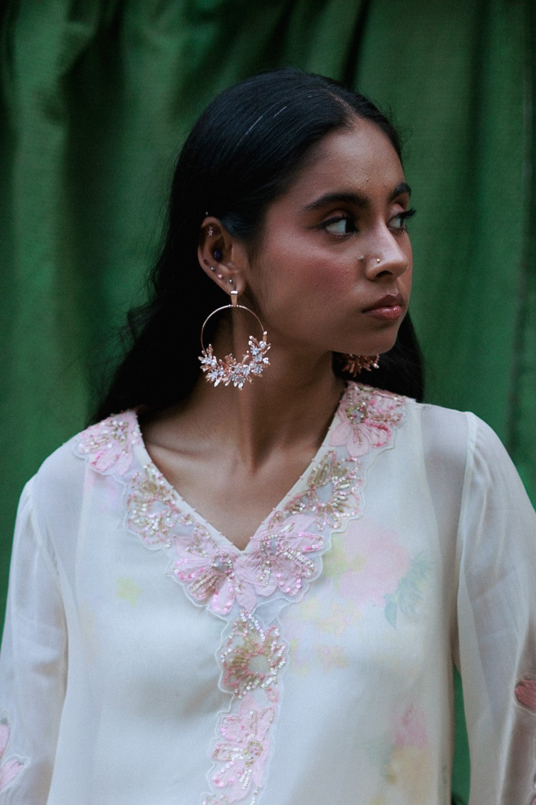 Blooming crescent chandbali earrings - Rose Gold