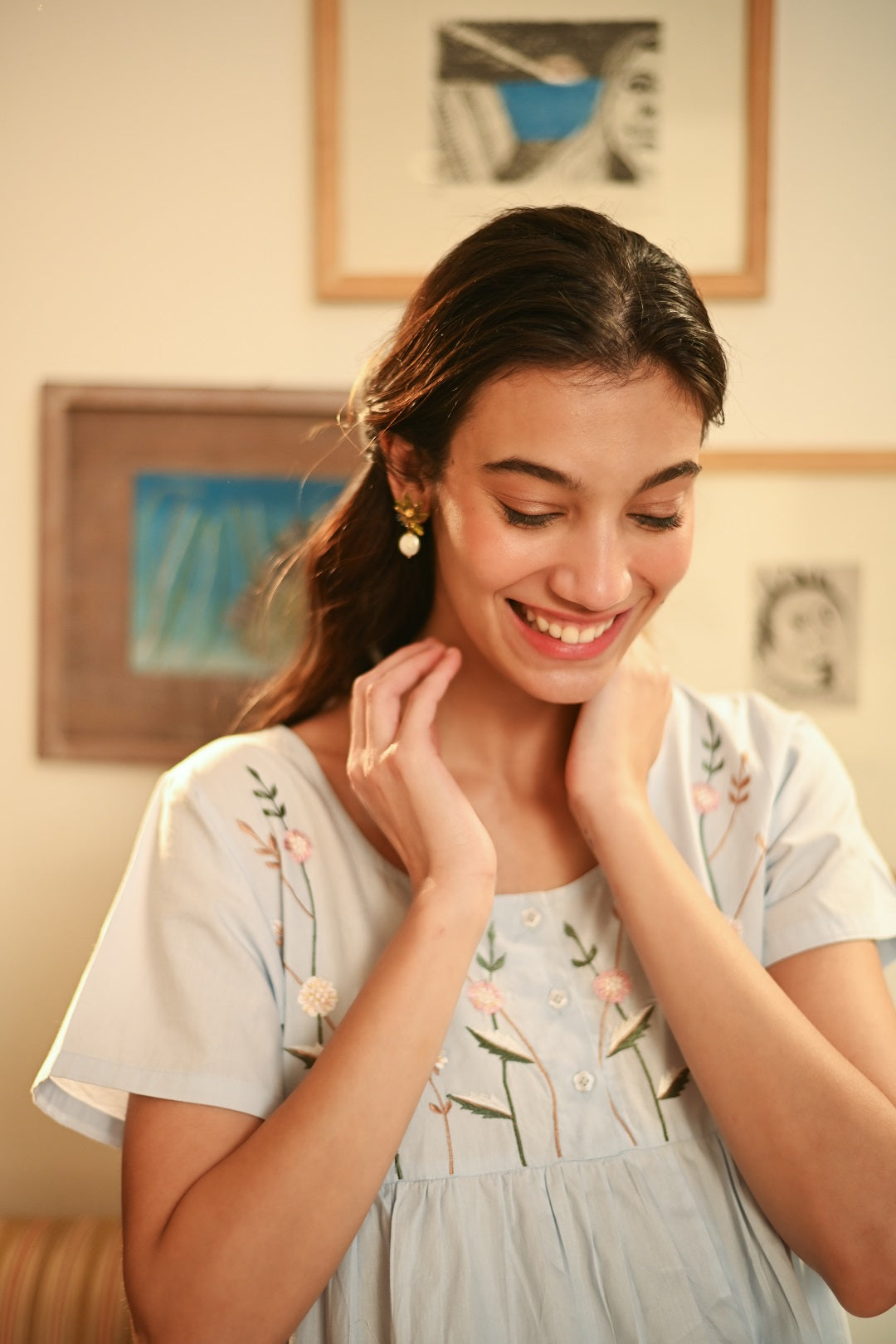 Flowerburst Pearl Drop Studs Forget-me-not Blue