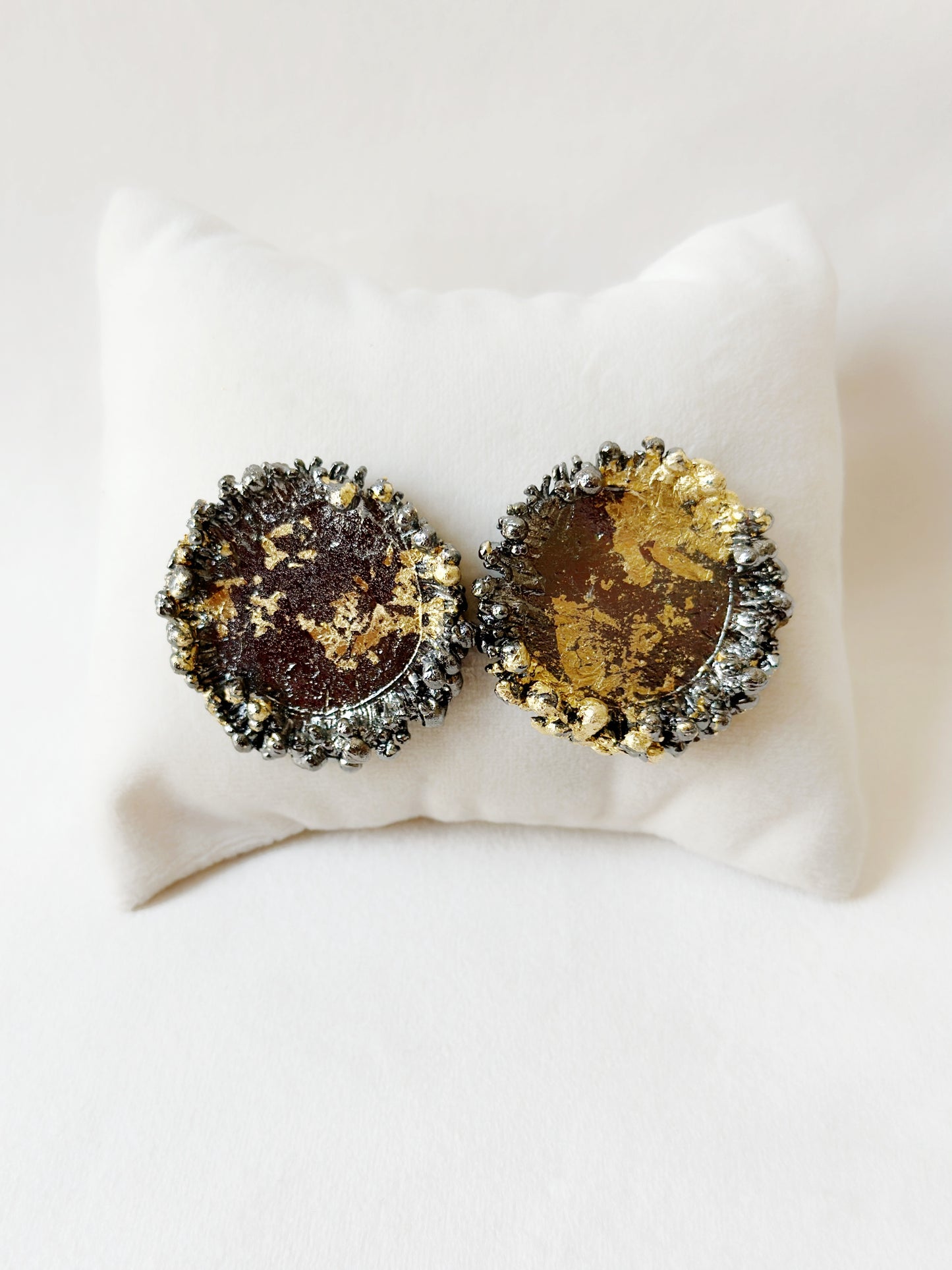 Two Tone bubbly crater studs Black and Gold