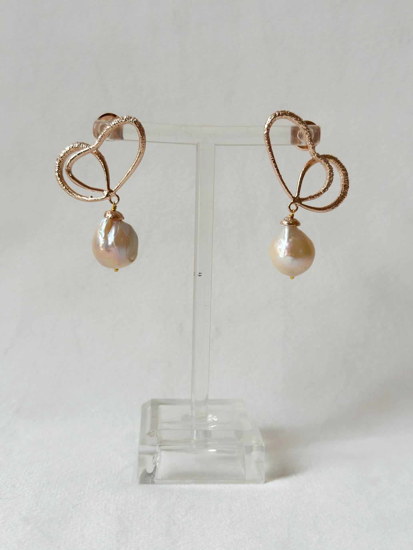 Wings of Spring Wireframe Butterfly Pearl Drop Studs - Rose gold
