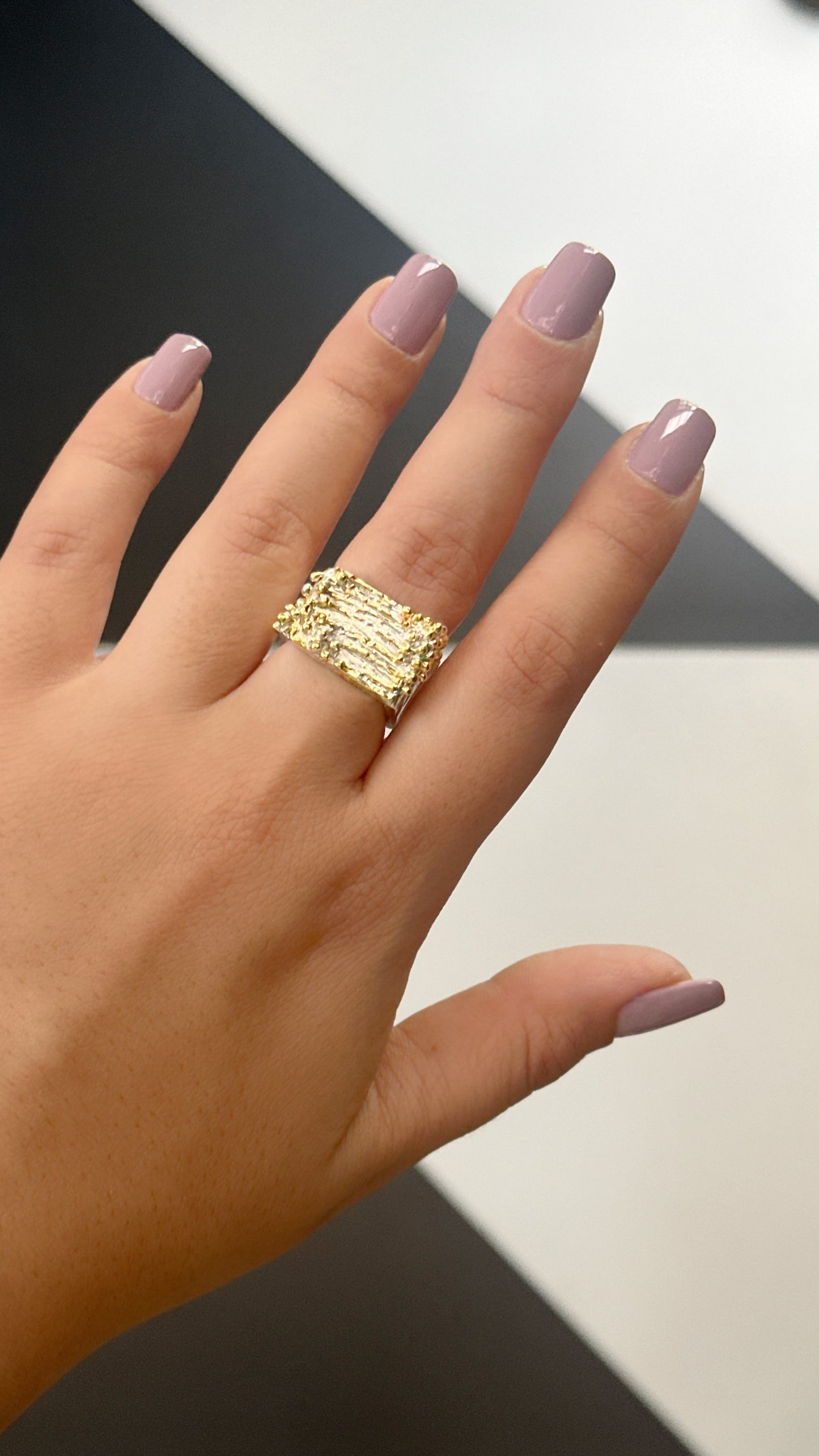 Manthan Square Ring Silver gold