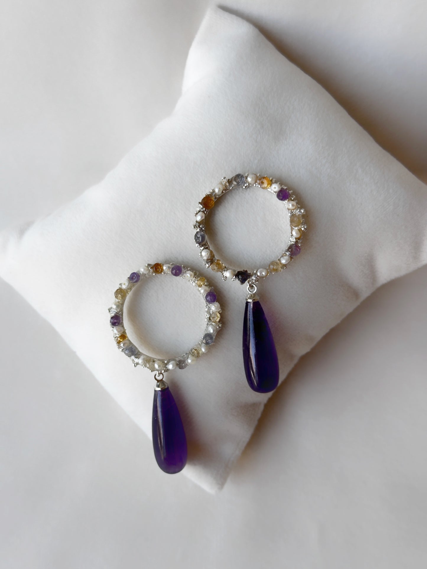 Candy drop danglers with amethyst, citrine and freshwater pearls
