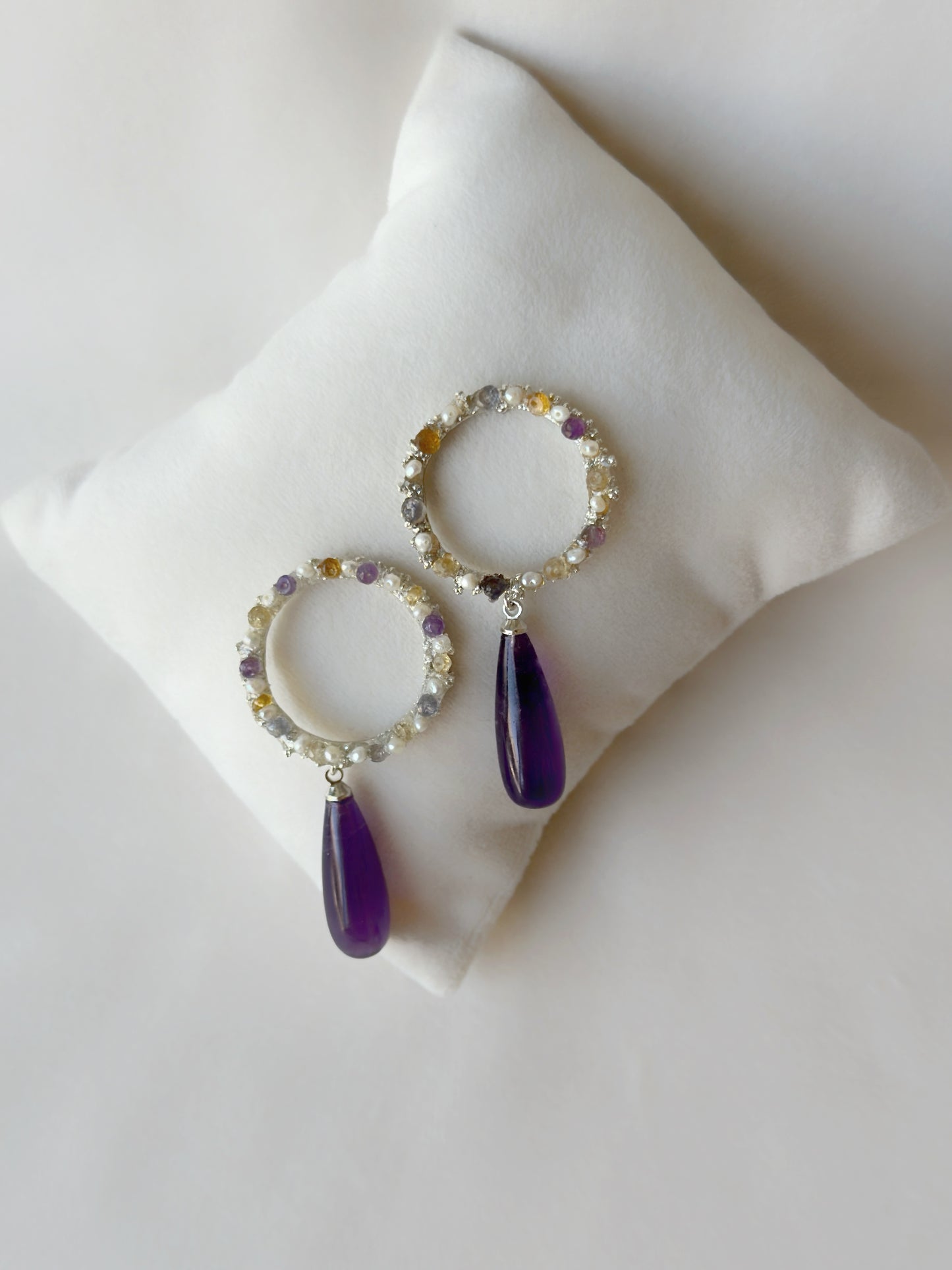 Candy drop danglers with amethyst, citrine and freshwater pearls