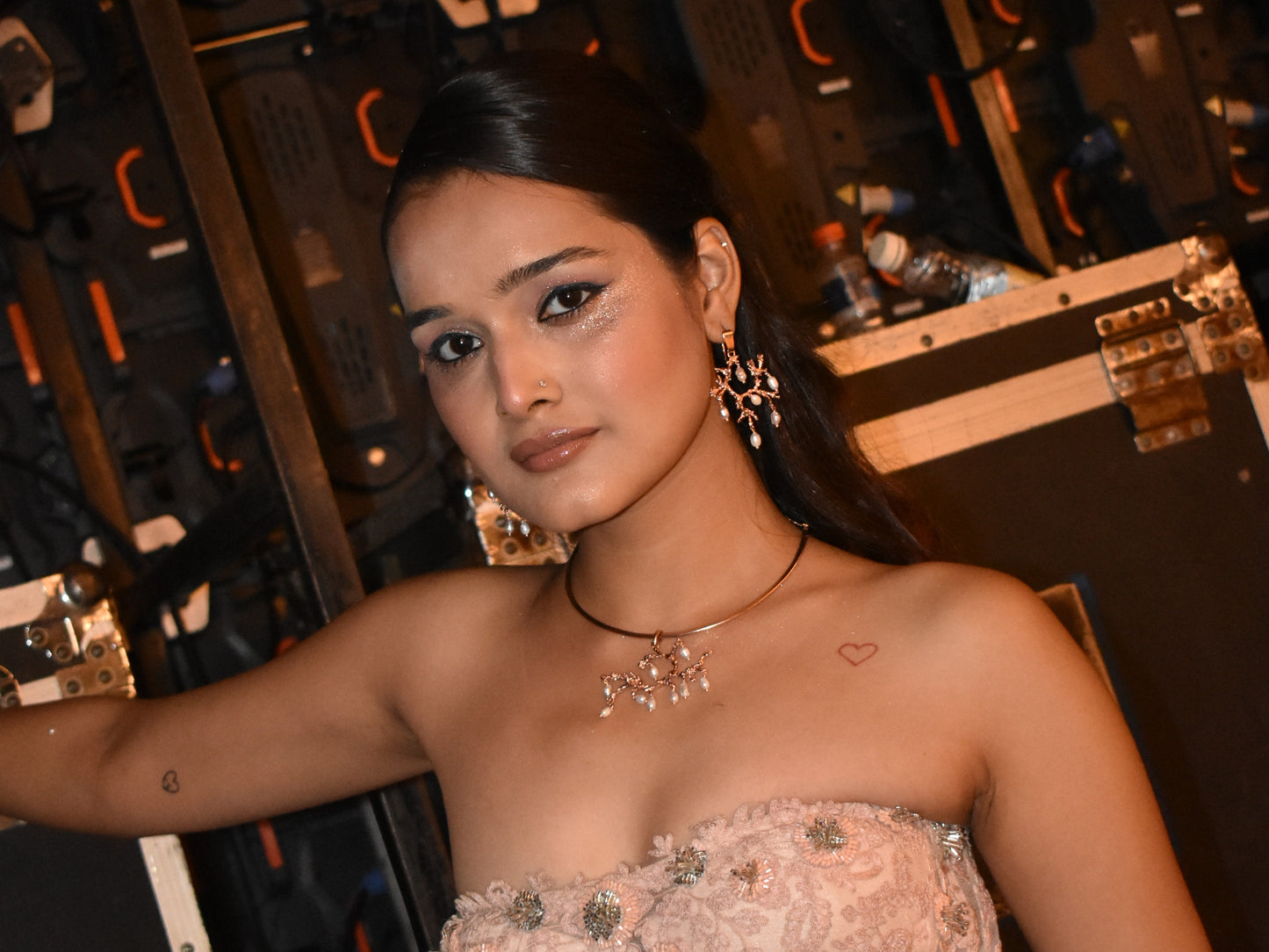 Untamed pearl drops chandelier earrings rose gold