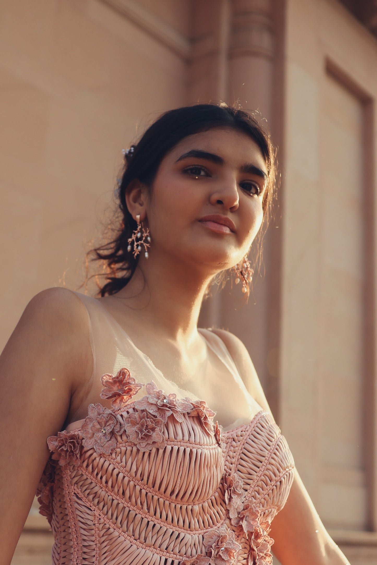 Untamed pearl drops chandelier earrings rose gold
