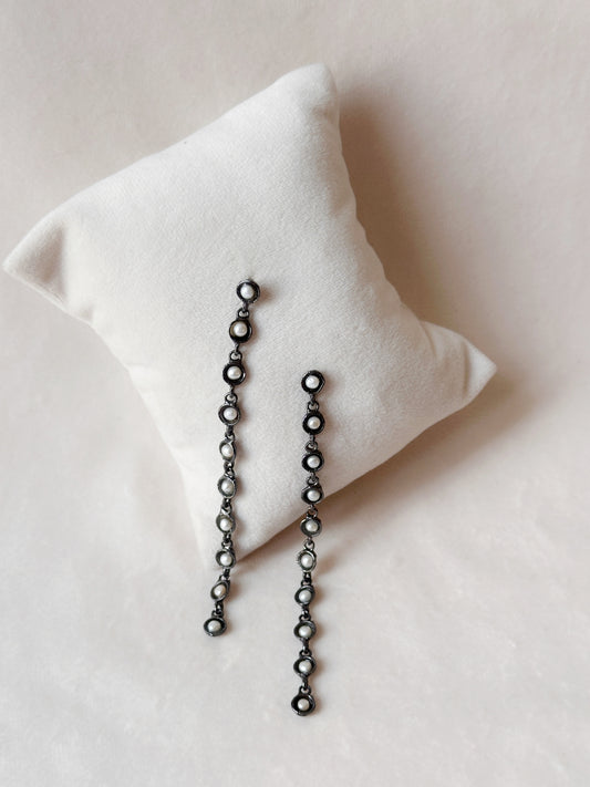 Pearl Cup Cascade Danglers Black