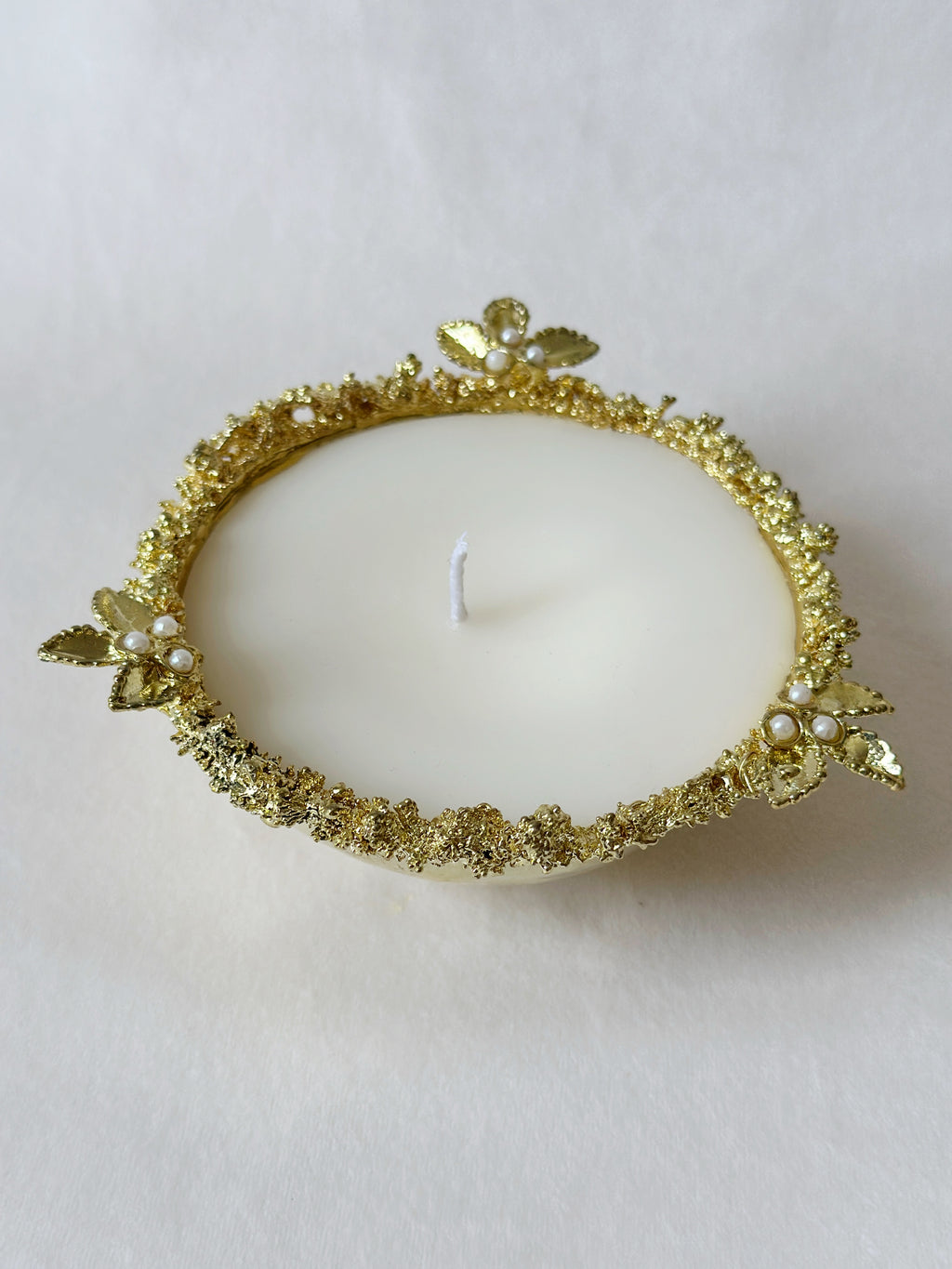 Brass Crater Diya with pearls