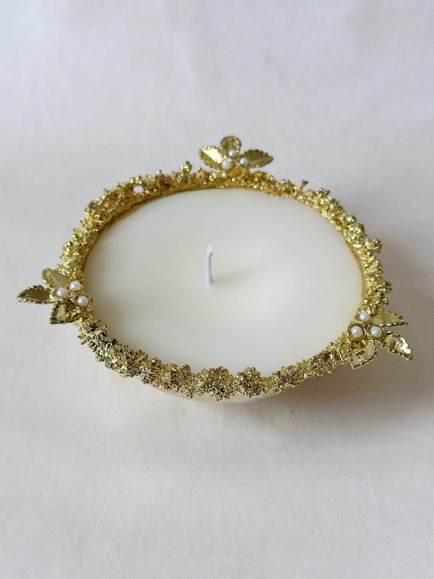 Brass Crater Diya with pearls