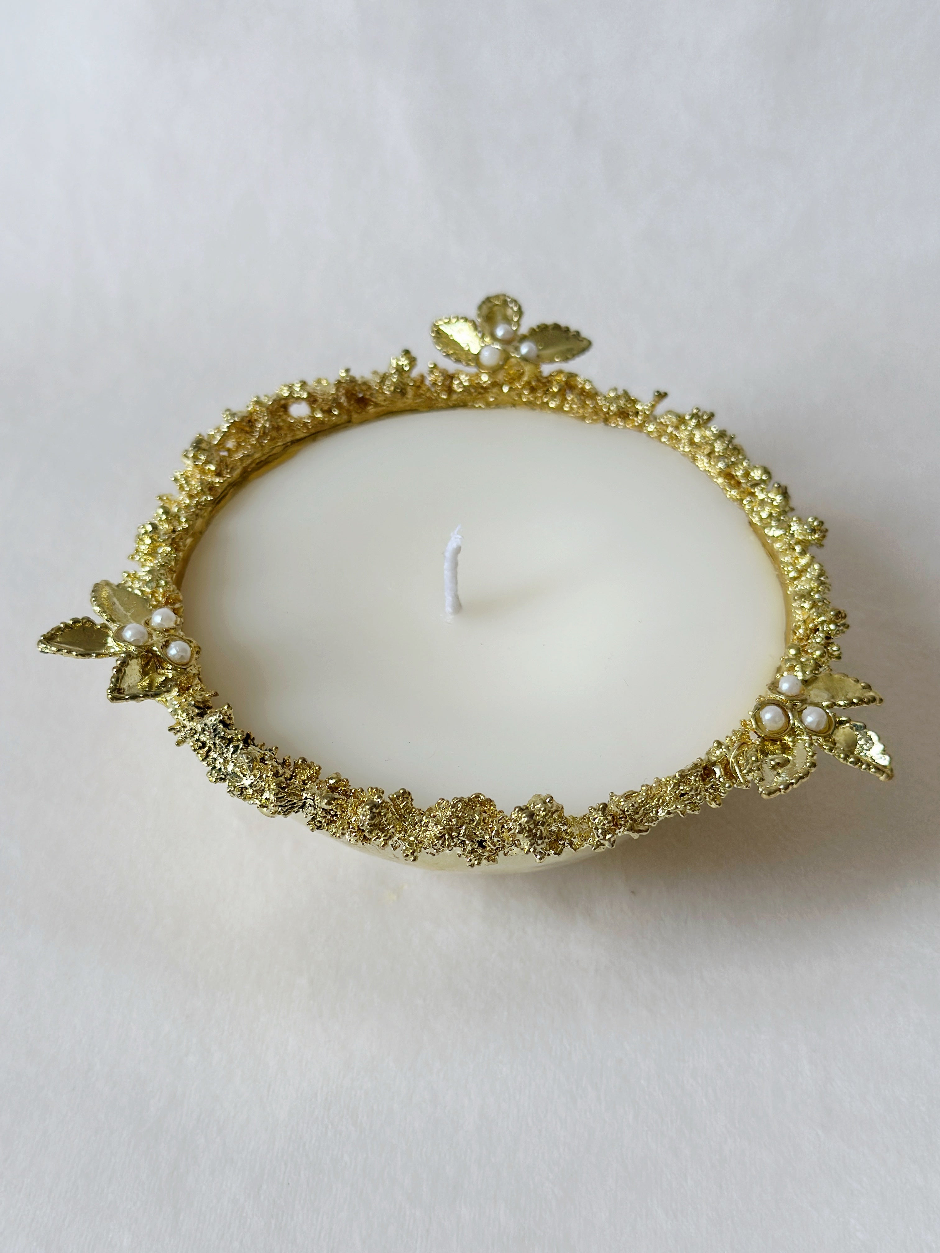 Brass Crater Diya with pearls