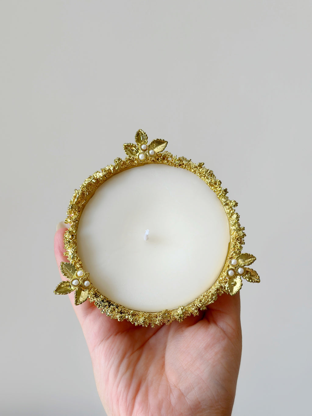 Brass Crater Diya with pearls