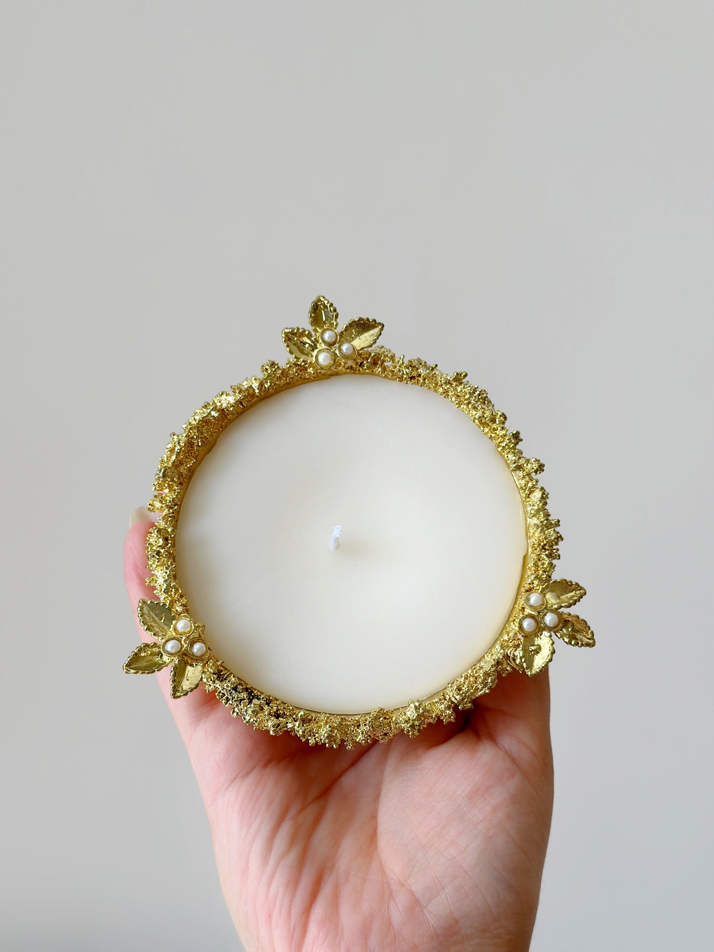Brass Crater Diya with pearls