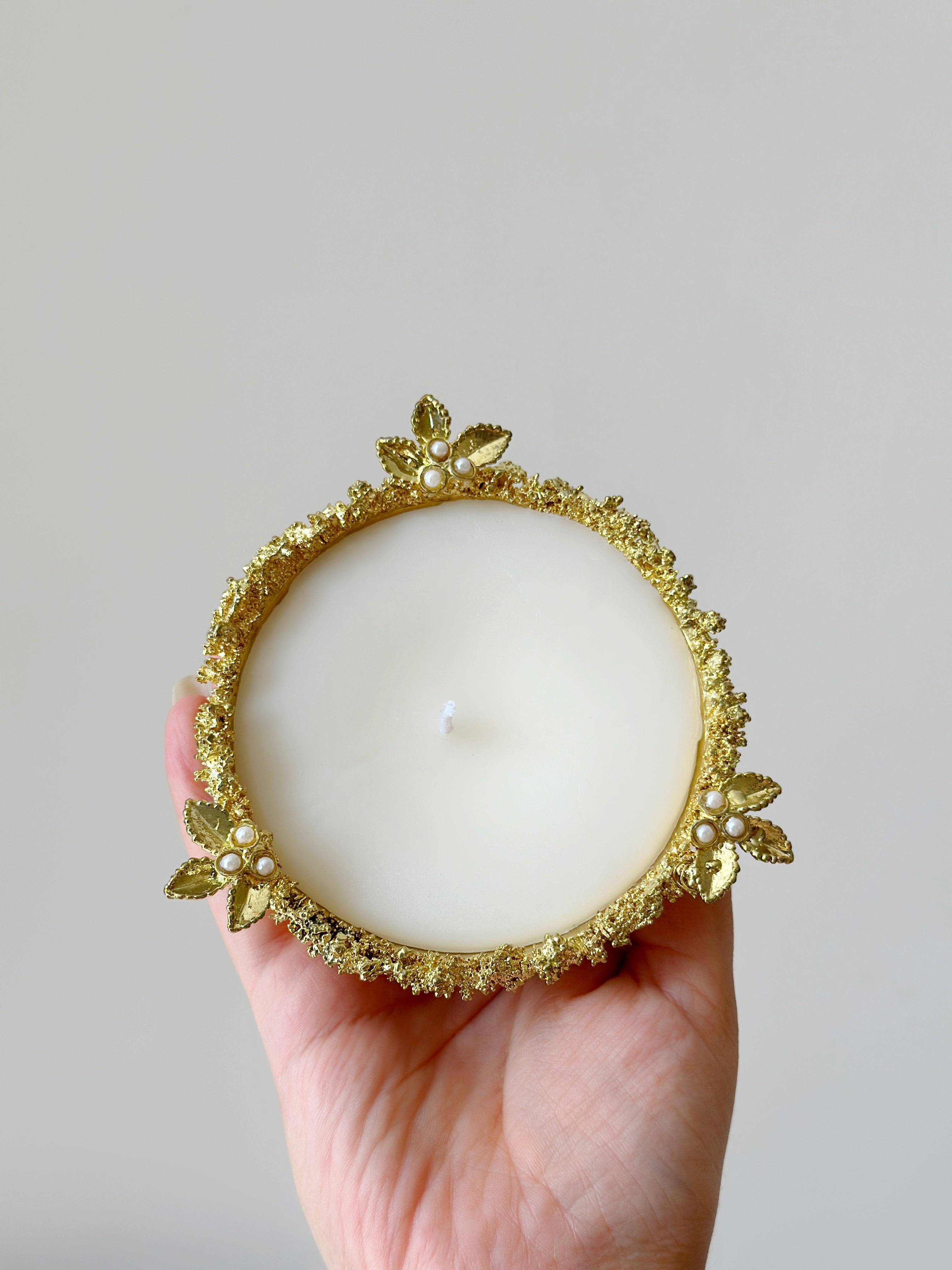Brass Crater Diya with pearls