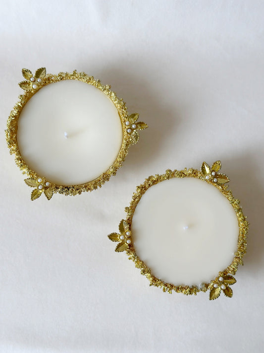 Brass Crater Diya with pearls