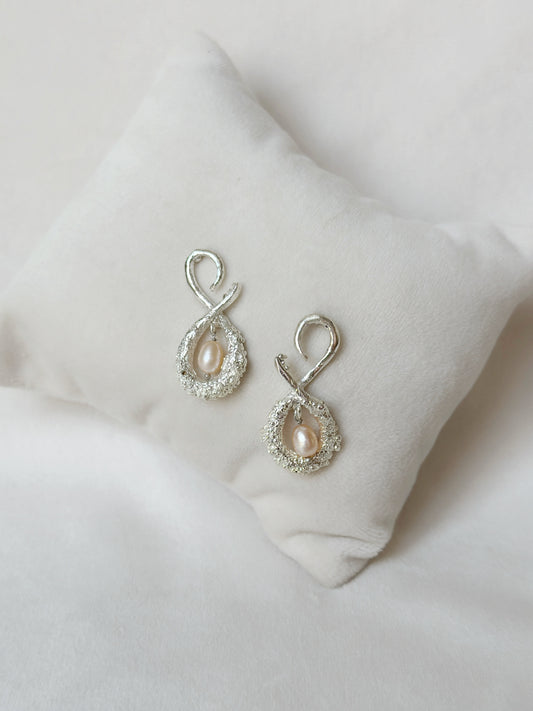 Infinity Pearl Drop Studs - Silver