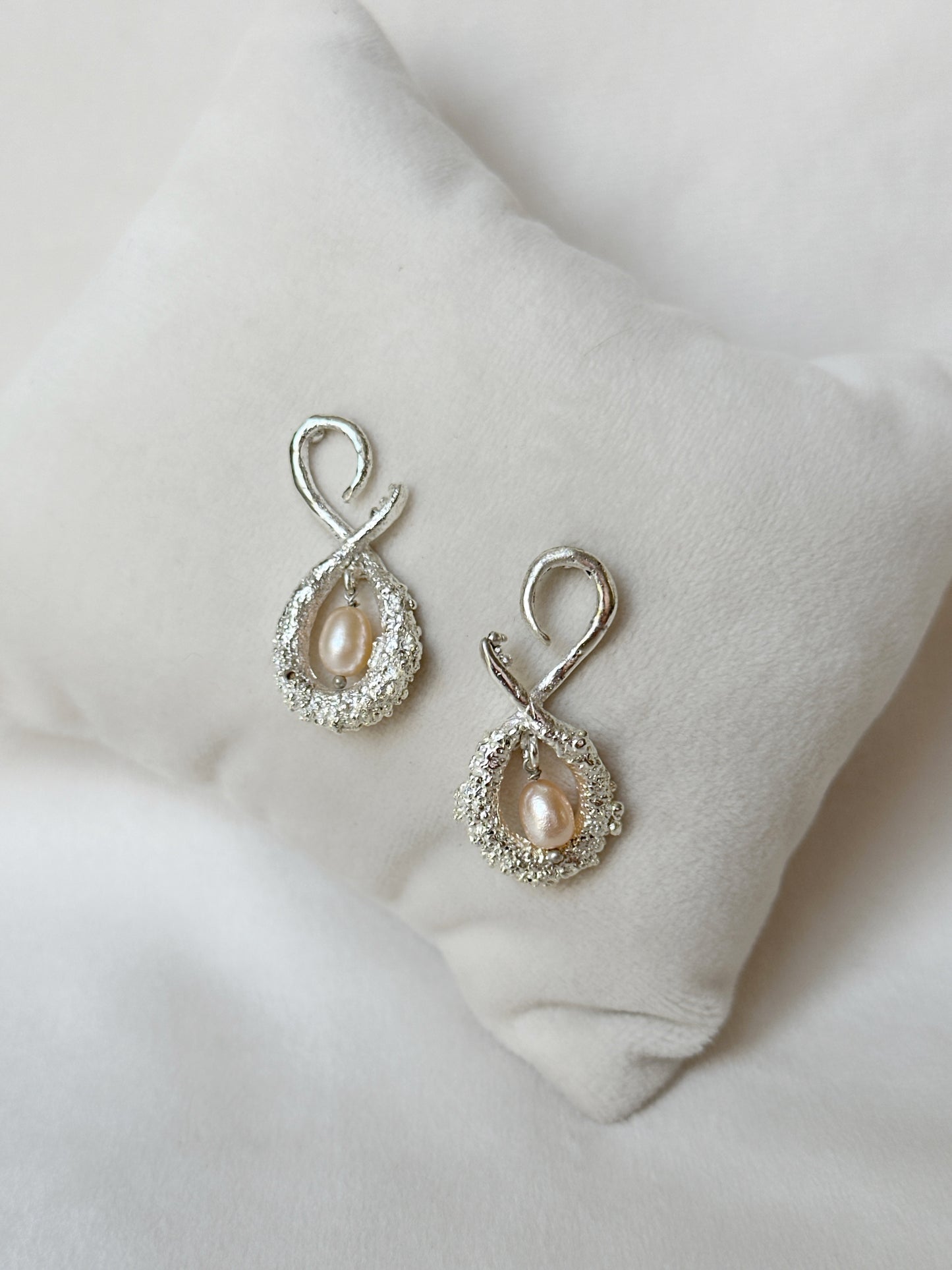 Infinity Pearl Drop Studs - Silver
