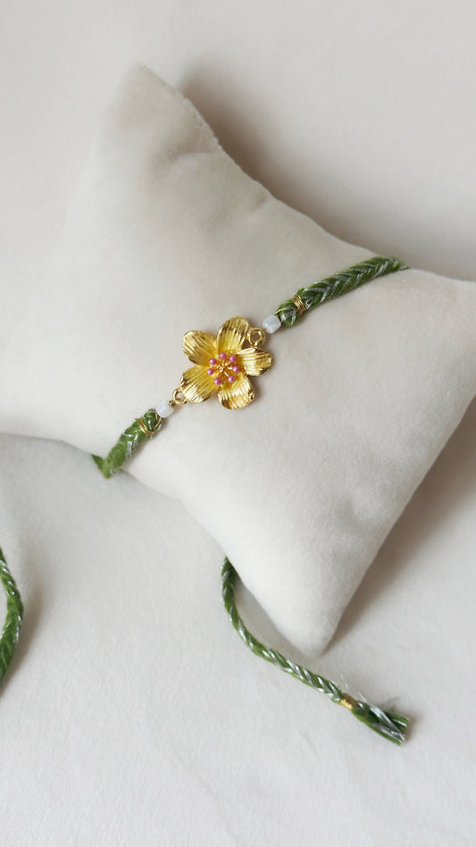 Floral Rakhi Small Gold and Green
