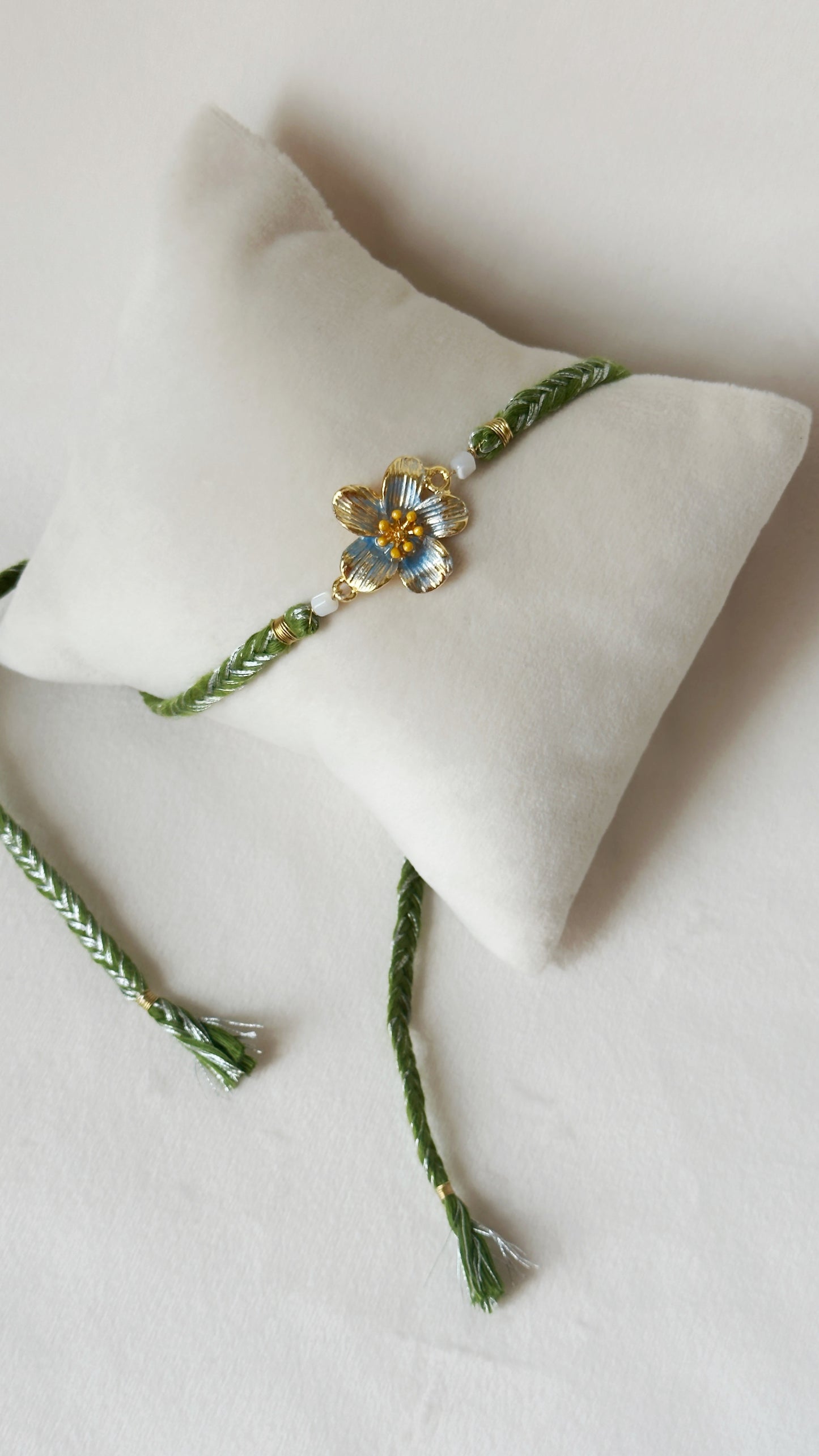 Floral Rakhi Small Gold, blue and Green