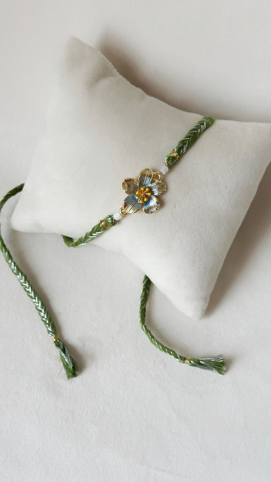 Floral Rakhi Small Gold, blue and Green
