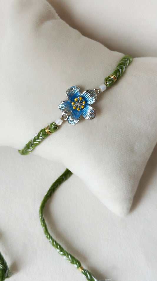 Floral Rakhi Small Silver, blue and green