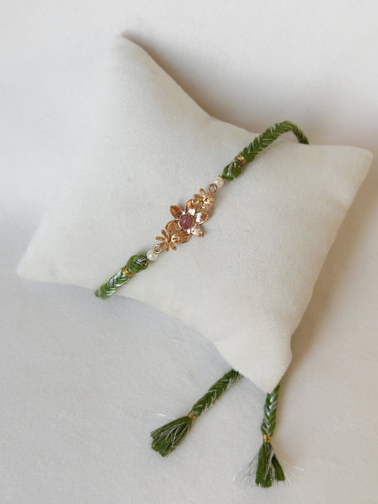 Blooming Rakhi Rose Gold and Green