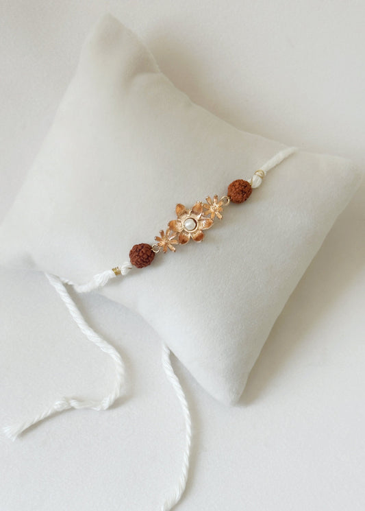 Blooming Rakhi Rose Gold and White