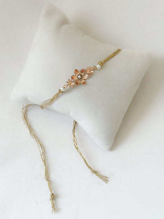 Blooming Rakhi Rose Gold and Gold zari
