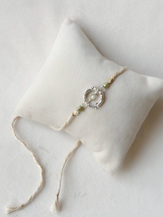 Mudra Stone Rakhi Silver and White