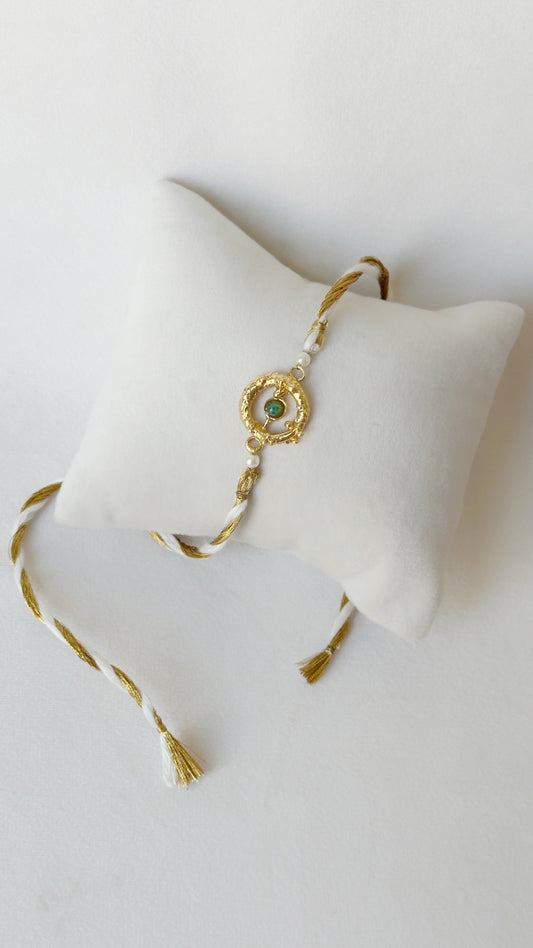 Mudra Stone Rakhi Gold and White gold