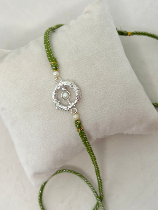 Mudra Stone Rakhi Silver and Green