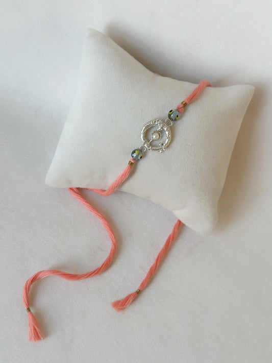 Mudra Stone Rakhi Silver and Pink