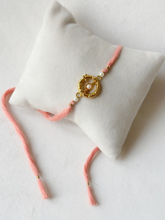 Mudra Stone Rakhi Gold and Pink