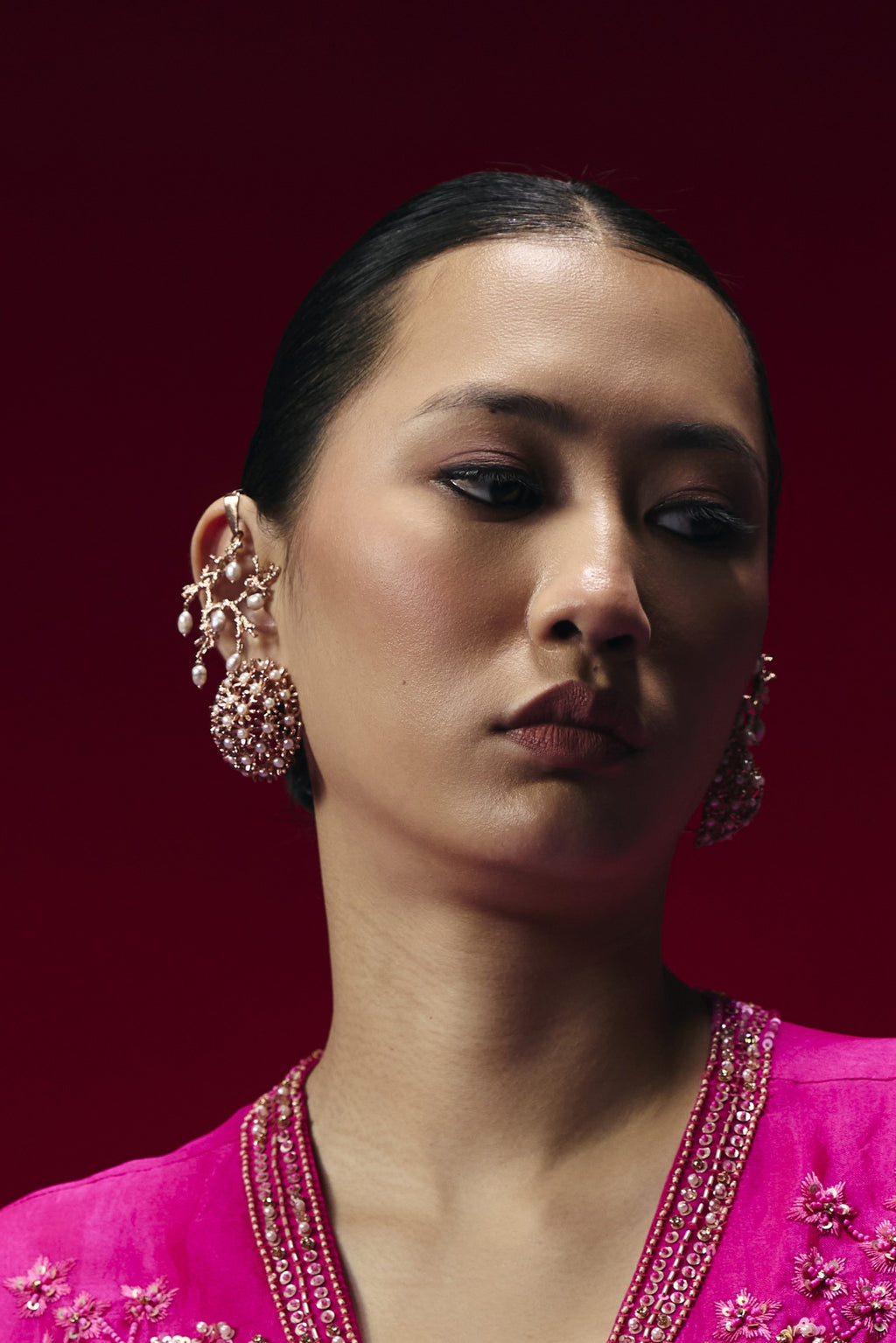 Untamed pearl drops chandelier earrings rose gold