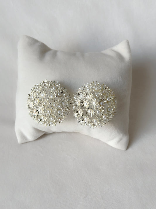 Springtime Sunshine Pearl Studs - Silver