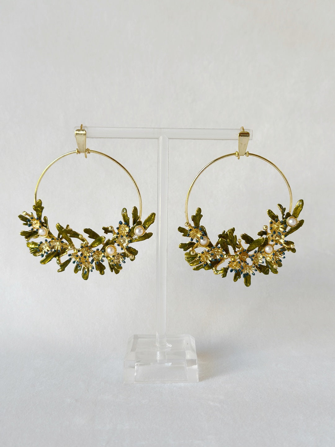 Blooming crescent chandbali earrings - Forget me not blue