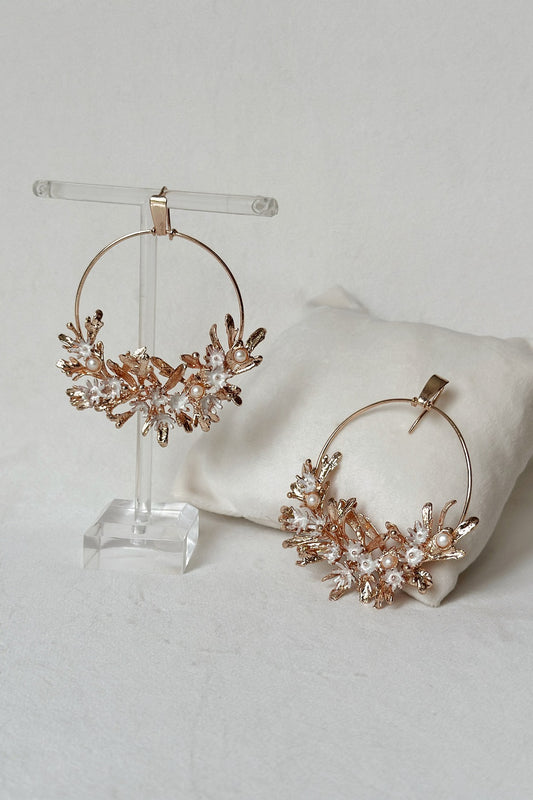 Blooming crescent chandbali earrings - Rose Gold
