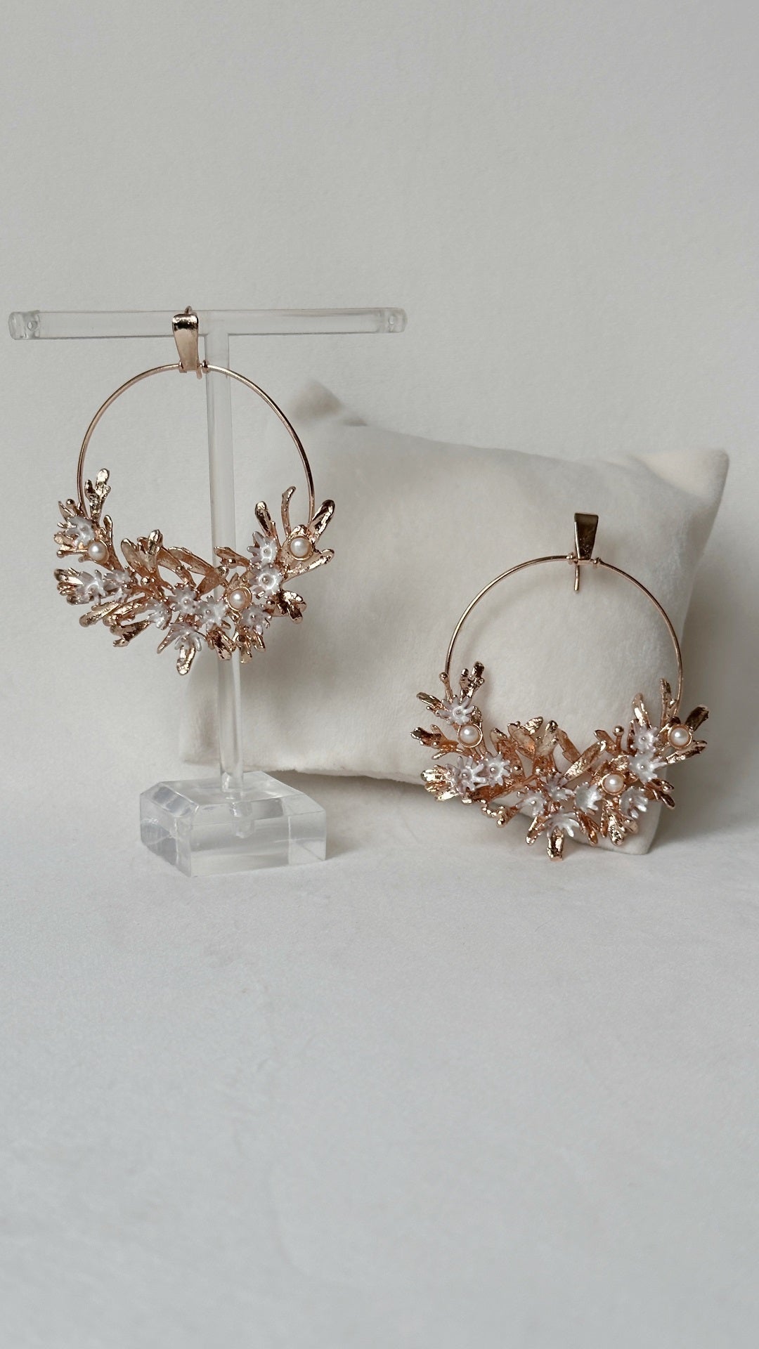 Blooming crescent chandbali earrings - Rose Gold