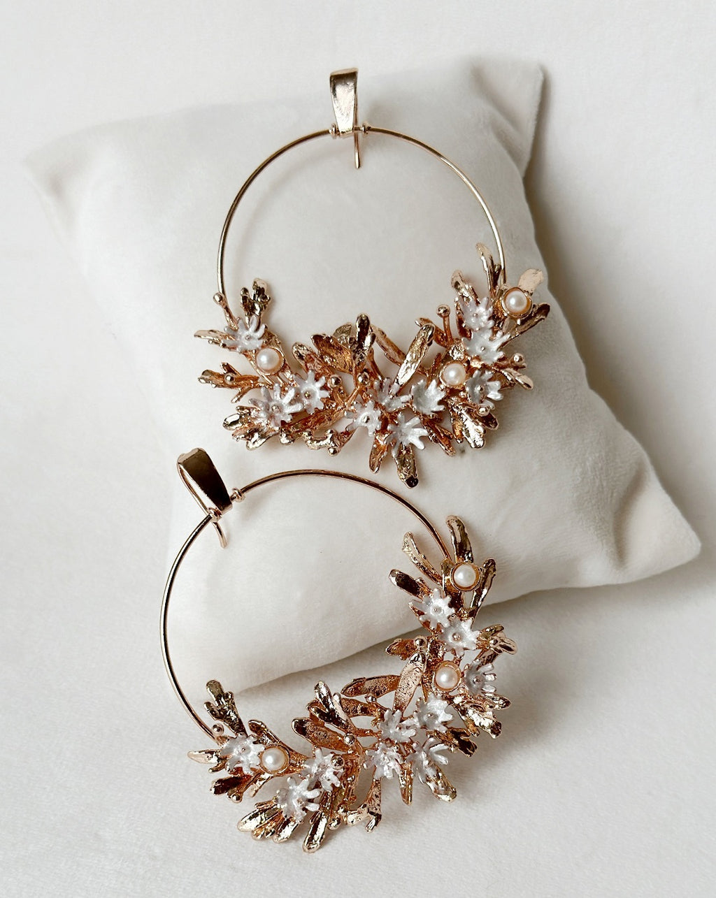 Blooming crescent chandbali earrings - Rose Gold
