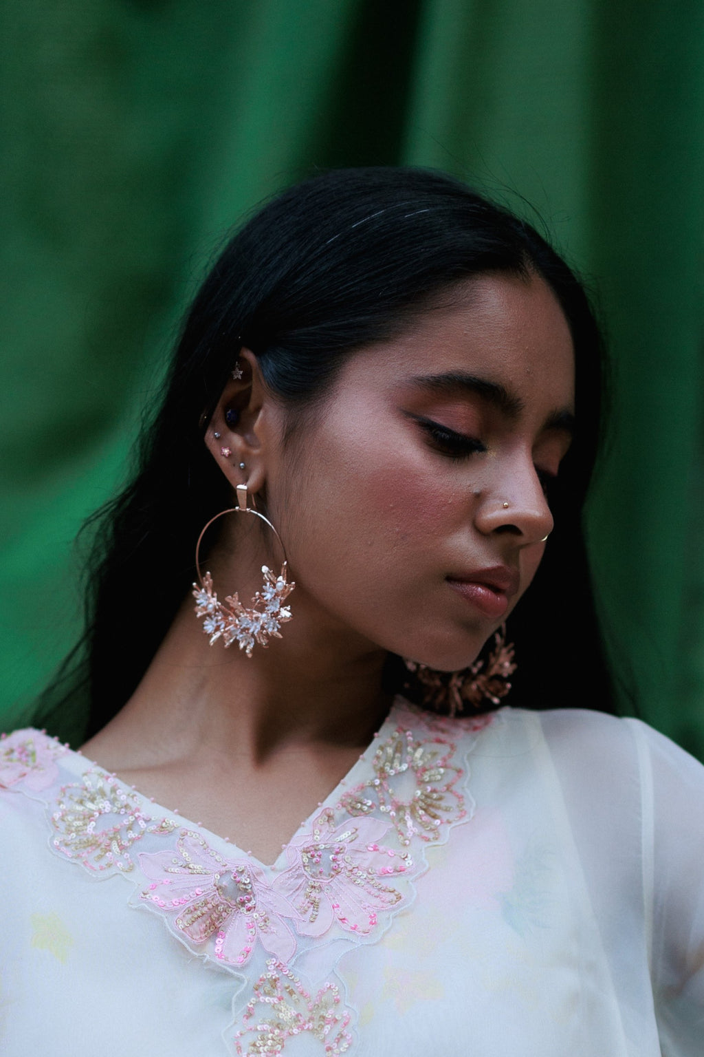 Blooming crescent chandbali earrings - Rose Gold