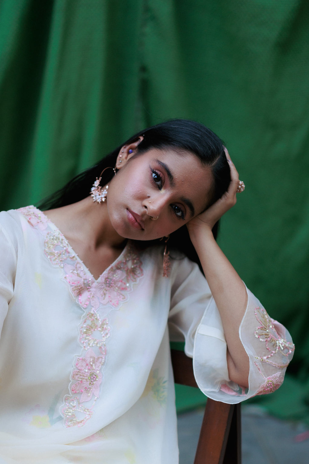 Blooming crescent chandbali earrings - Rose Gold