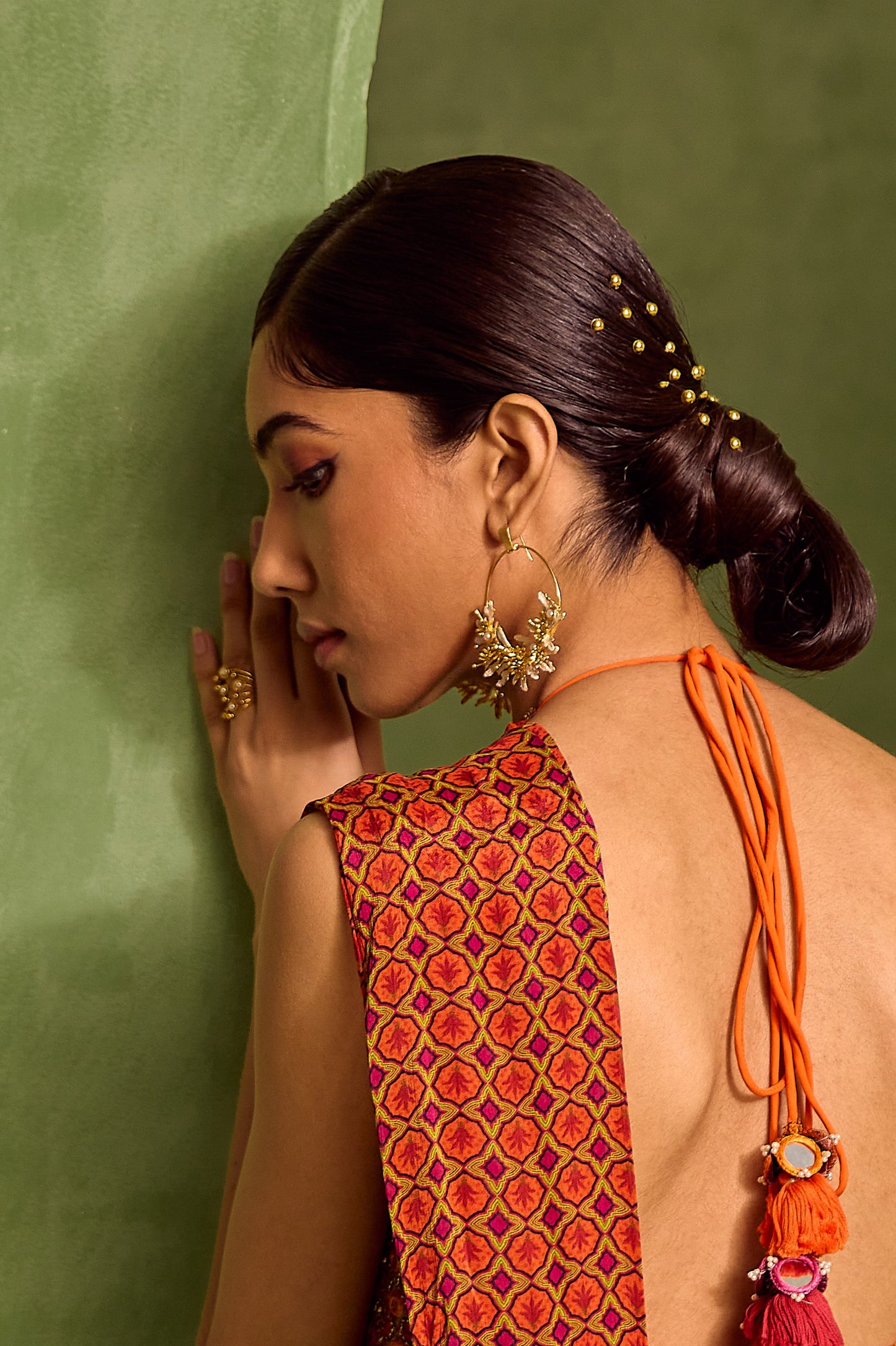 Blooming crescent chandbali earrings - snowy white