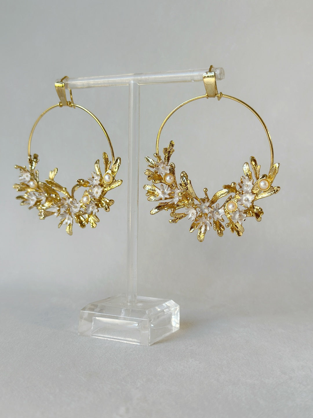 Blooming crescent chandbali earrings - snowy white