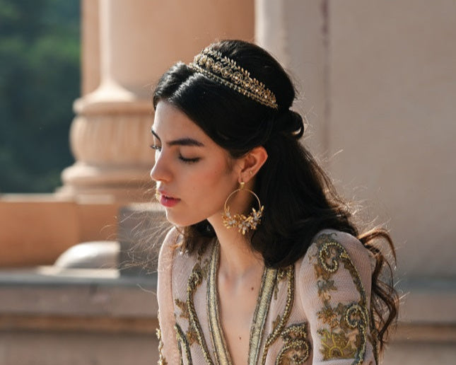 Blooming crescent chandbali earrings - snowy white