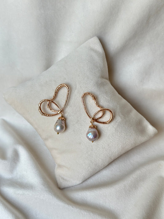 Wings of Spring Wireframe Butterfly Pearl Drop Studs - Rose gold