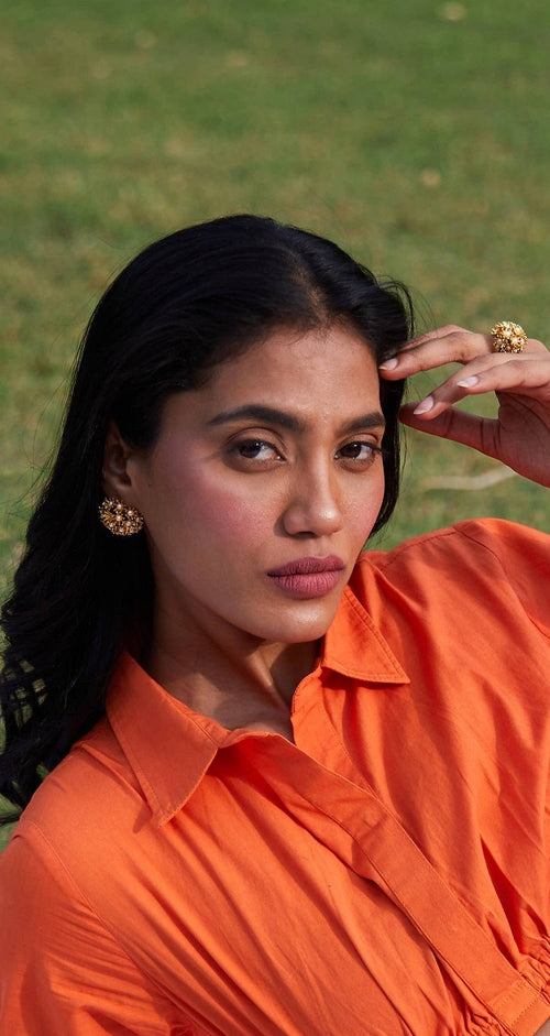 Sunshine Midi Pearl Studs - Rose Gold
